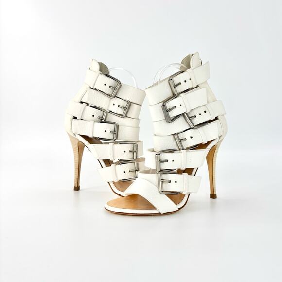 Giuseppe Zanotti Strappy Buckle White Leather Heeled Sandals 37 - Picture 2 of 10